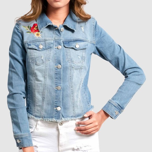 OLGYN Jackets & Blazers - OLGYN Women’s Medium Blue Denim Embroidery Jacket